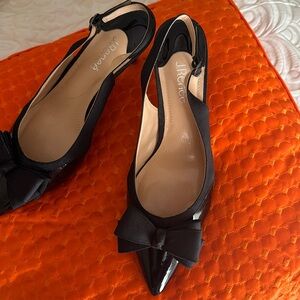 J. Renee, the Gabino Patent Bow Detail Slingback Pumps feature: